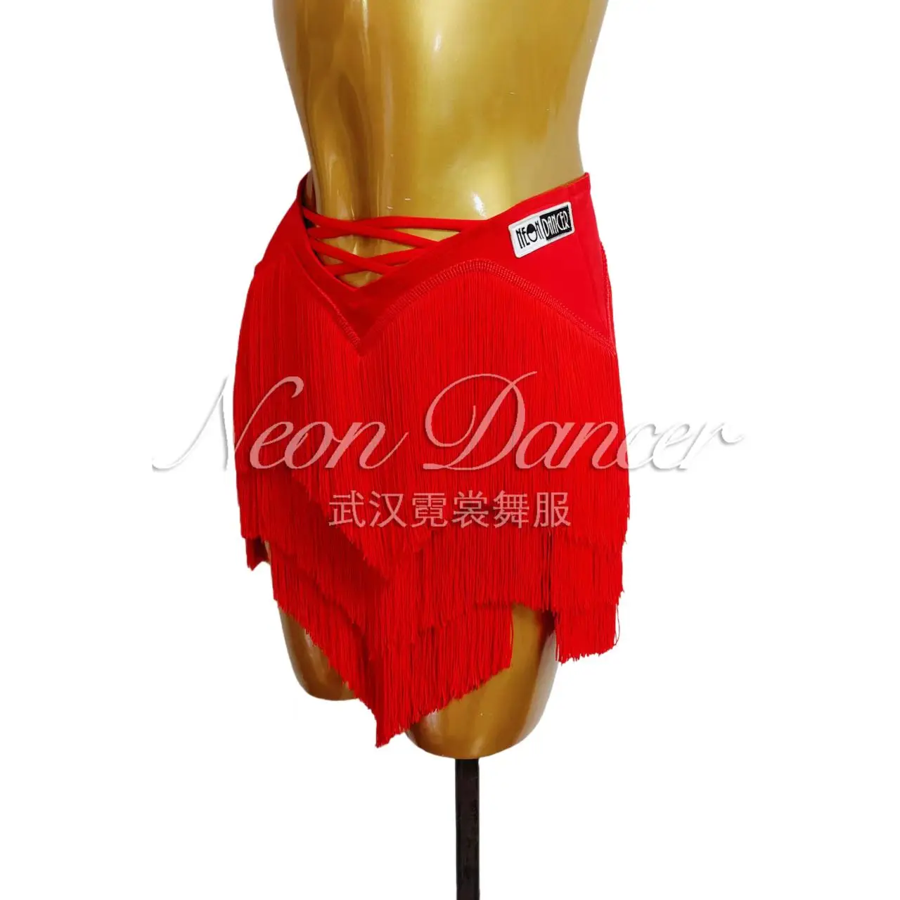 Neondancer nieuwe Latin-danstrainingskleding voor dames, asymmetrische rok met franjes, rok met dubbele split en franjes