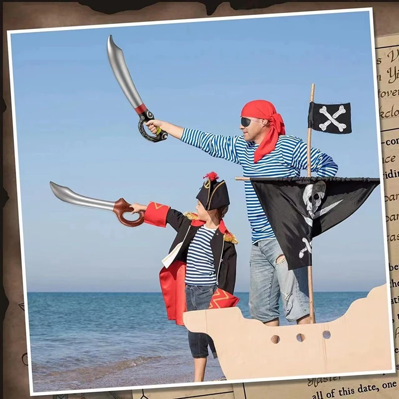 4PCS Funny Inflatable Pirate Swords Halloween Birthday Toy Sword Inflated Simulation Knife for Swimming Pool Cosplay Stage Prop