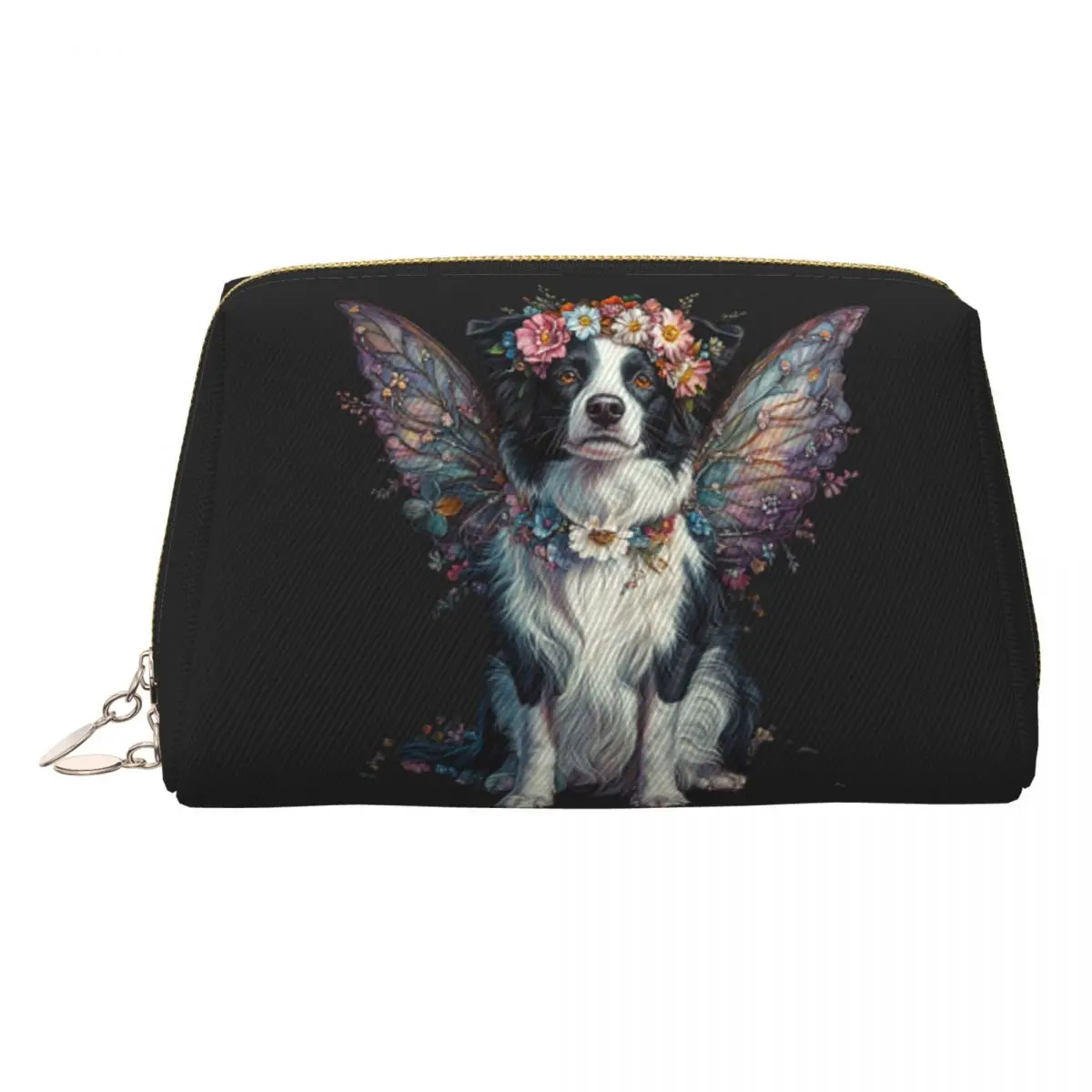 Cute Border Collie Dog Angel With Wings Women Cosmetic Bag Travel Makeup Organizer Pouch Toiletry Storage Dopp Kit Box