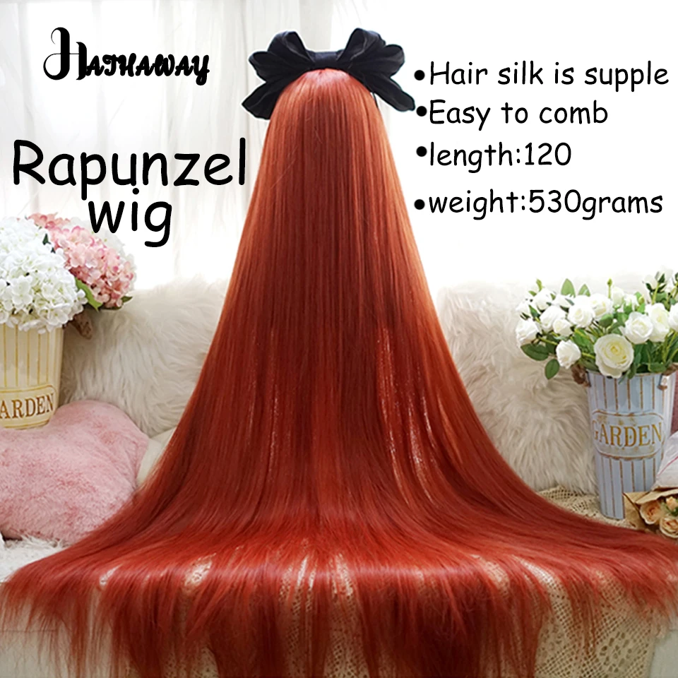 Synthetic Wig Cosplay120cmLolita Fake Rapunzel Straight Hair Golden Orange Natural Black And White