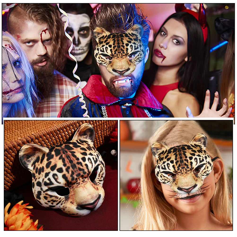 2 Stück gelbe EVA bequeme Halloween Leopard Halbmaske Maskerade Gesicht Halbmaske Cosplay dekorativ
