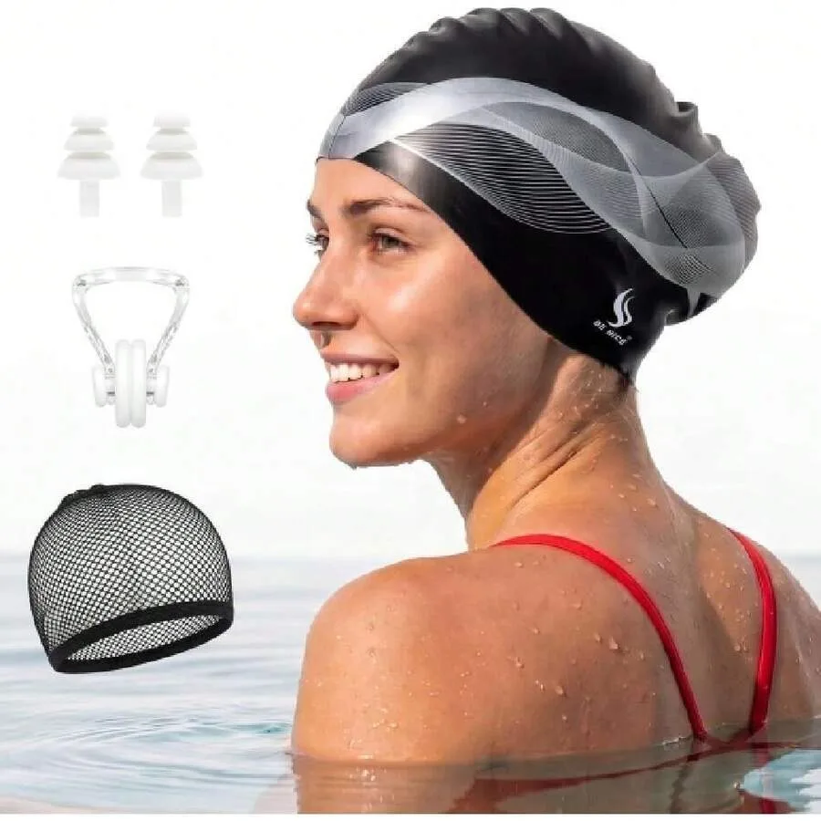

Personalized Silicone Swim Cap Men Women Adult Swimming Cap Waterproof Pool Bathing Swimming Hat Black Large Swim Caps For Long