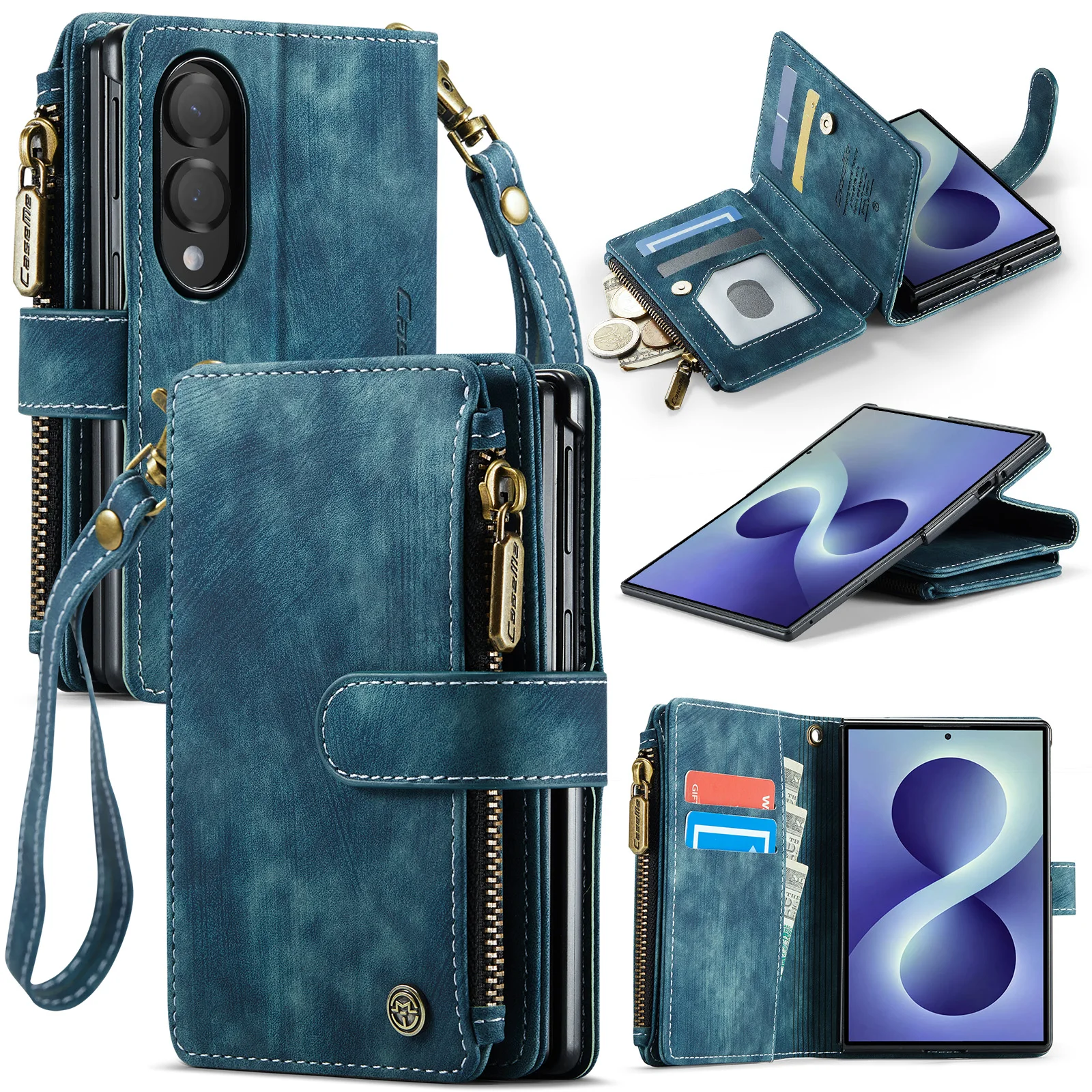 New Zipper Flip Multi Cards Solt Leather Case for Samsung Galaxy Z Fold8 Fold 8 Wide Shockproof Book Stand for Magsafe Cover