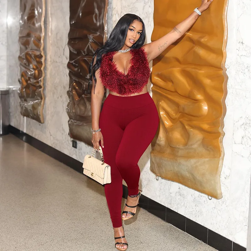 

Fur Sexy 2 Piece Pant Set Outfits 2025 Women Y2K Streetwear Clothes Sexy Elegant Ladies Club Party Wear Two Piece Pant Sets