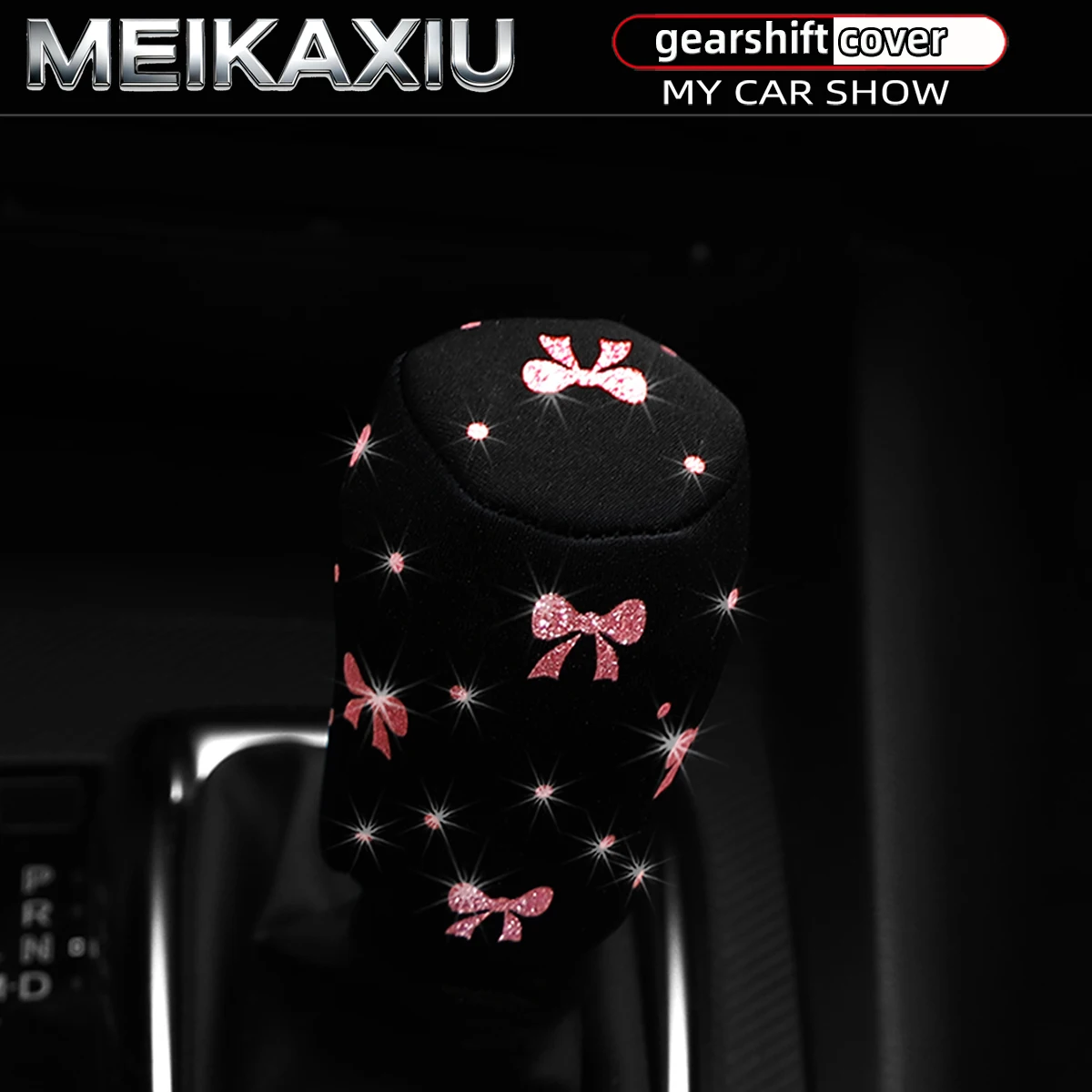 A shiny blingbling butterfly knot fabric cover for the round gear shift of a car, for car decoration, suitable for women.