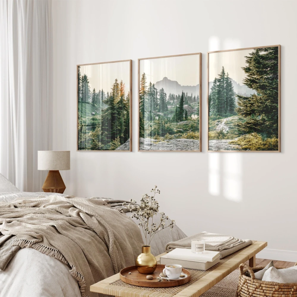 Set de 3 Impresiones de Paisajes Naturales Imprimibles, Arte de Pared de 3 Piezas, Set de Fotografía de Naturaleza Verde, Póster de Bosque Nórdico, Regalo