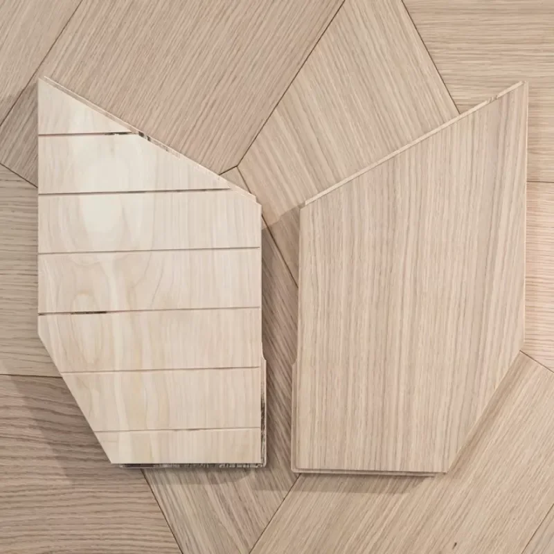 Light White-washed Oak Pentagon Parquet Wood Flooring Irregular Curved Patterned Background Wall Board Engineered Wooden