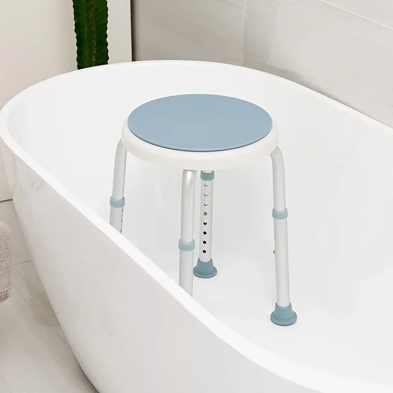 360-Degree Rotating Shower Stool: Adjustable, Non-Slip Rubber Tips, Durable Aluminum Construction For Safe Bathing