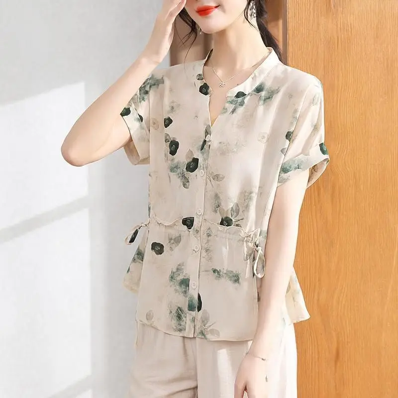 Fashionable Temperament Short-sleeved Shirt for Middle-aged and Elderly People to Cover Their Belly and Make Them Look Slim