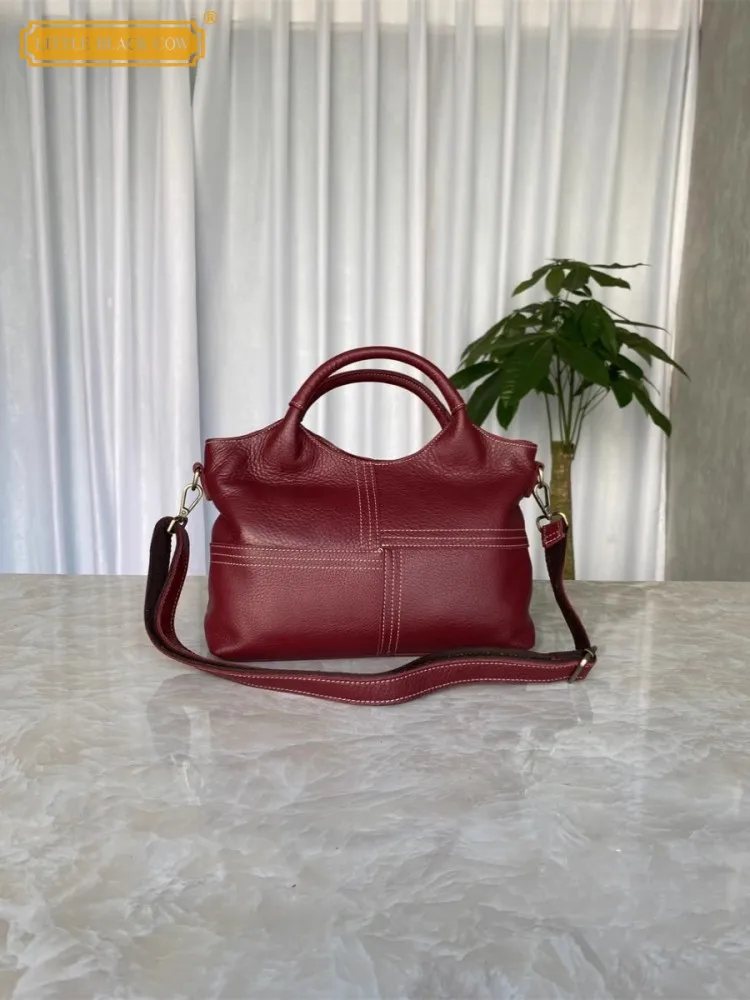 

Office Lady Genuine Leather Cowskin High Capacity Tote Handbag Single Shoulder Crossbody Bags Solid Color Women Messenger Bag