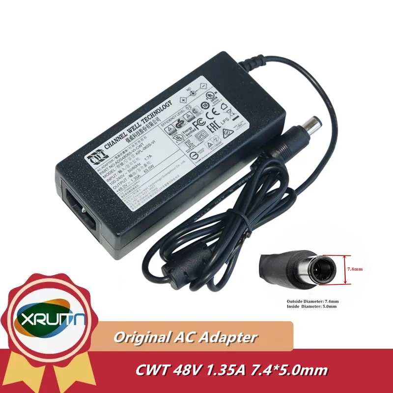 

Genuine CWT KPL-065S-VI AC Adapter 48V 1.35A 65W Power Adapter for ADS48065-VI-CWT Charger with 7.4x5.0mm Tip Power Supply