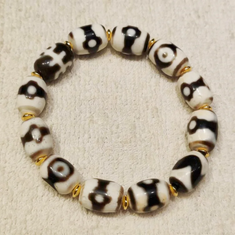 Infiltration Black And White Calcified Agate Dzi Bead Necklace Pendant Bracelet Accessories Ethnic Fashion Versatile