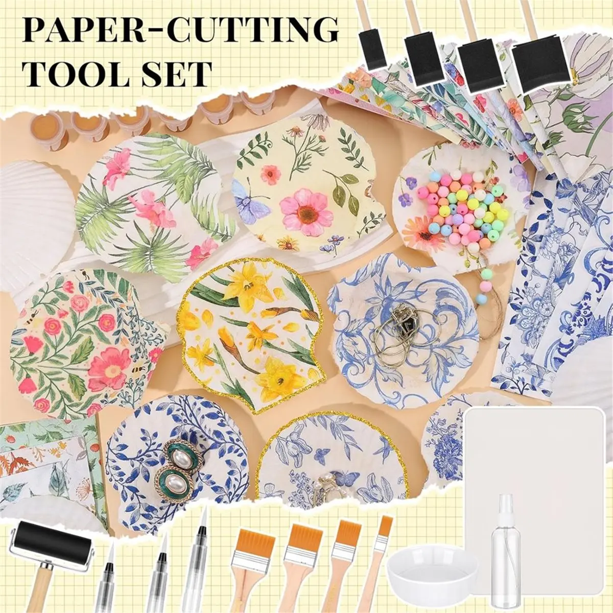 

Набор для декупажа из 19 предметов, щетка для декупажа, водяная ручка из пенных кистей, 4-дюймовый резиновый валик, силиконовый коврик для стола, бутылка