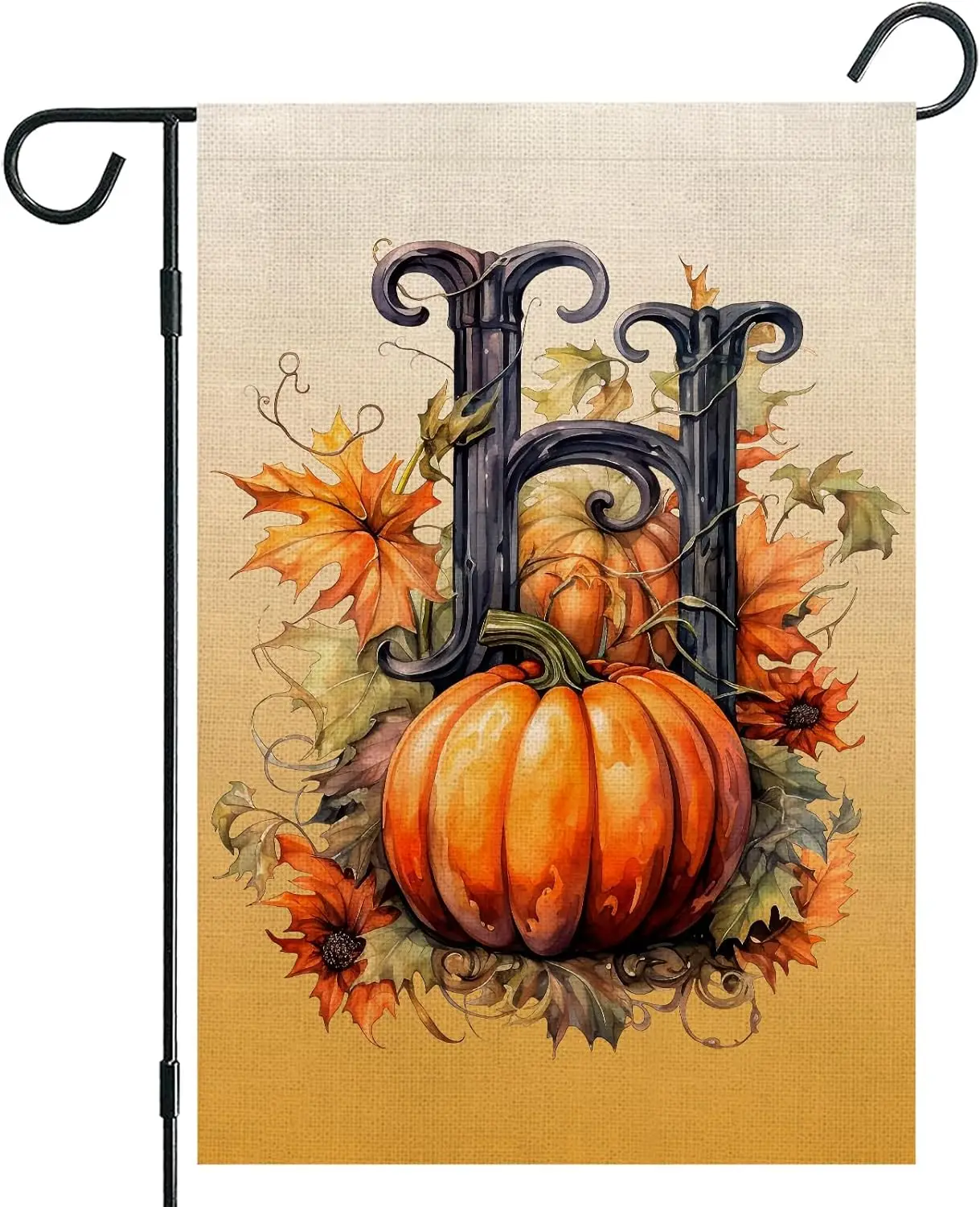 Halloween Letter Fall Leaves Pumpkin Garden Flag Plant Flowers 12 x 18 inch Small Double Sided Readable Yard Signs Vertical Burl