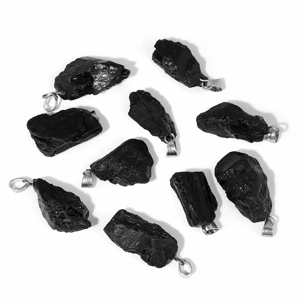 High Quality Natural Black Tourmaline Pendant Natural Irregular Raw Charm Pendant Healing Energy Pendants for DIY Jewelry Gifts