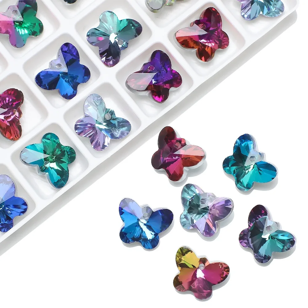 ZHUBI 14mm Schmetterling Kristallanhänger Farbe Rosa Lila Glasanhänger DIY Haaraccessoires Halskette Ohrringe Zubehör