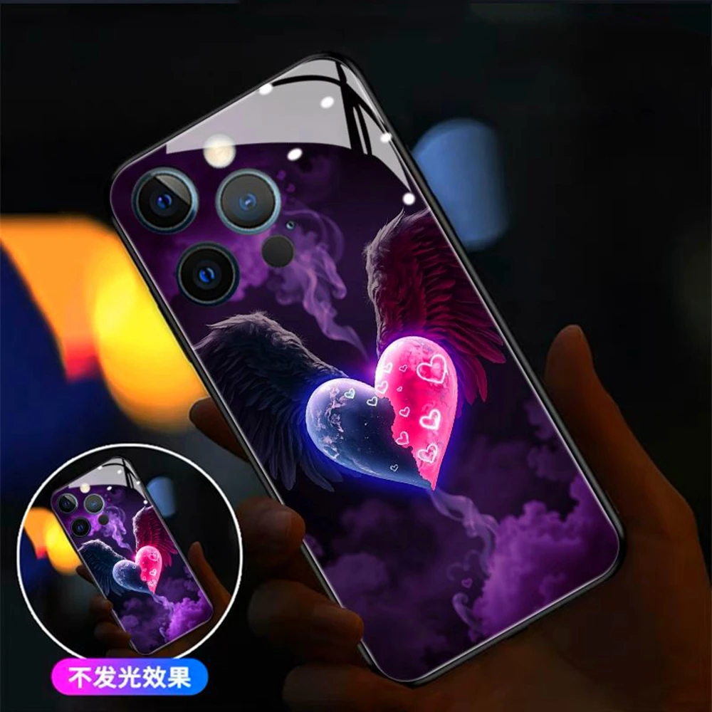 

Pretty Love Wings Sound Music Control Led Light Phone Case Glowing Cover For iPhone 16 E 15 14 13 12 11 Pro Max XR XS Plus