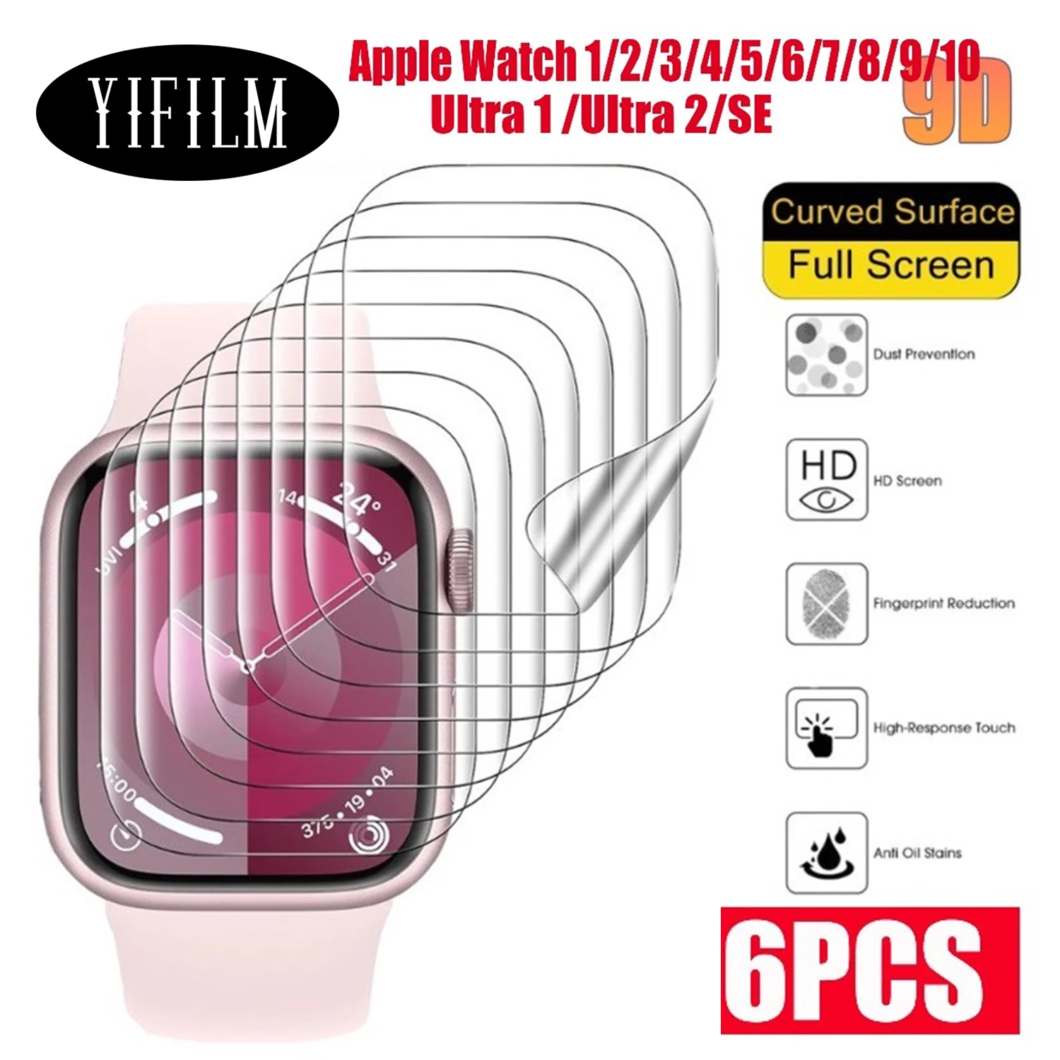 6PCS Screen Protector Starp For Apple Watch 1-10 SE Ultra 1 2IWatch 40/41/42/46/45/49MM Film Scratch Proof Easy to Install