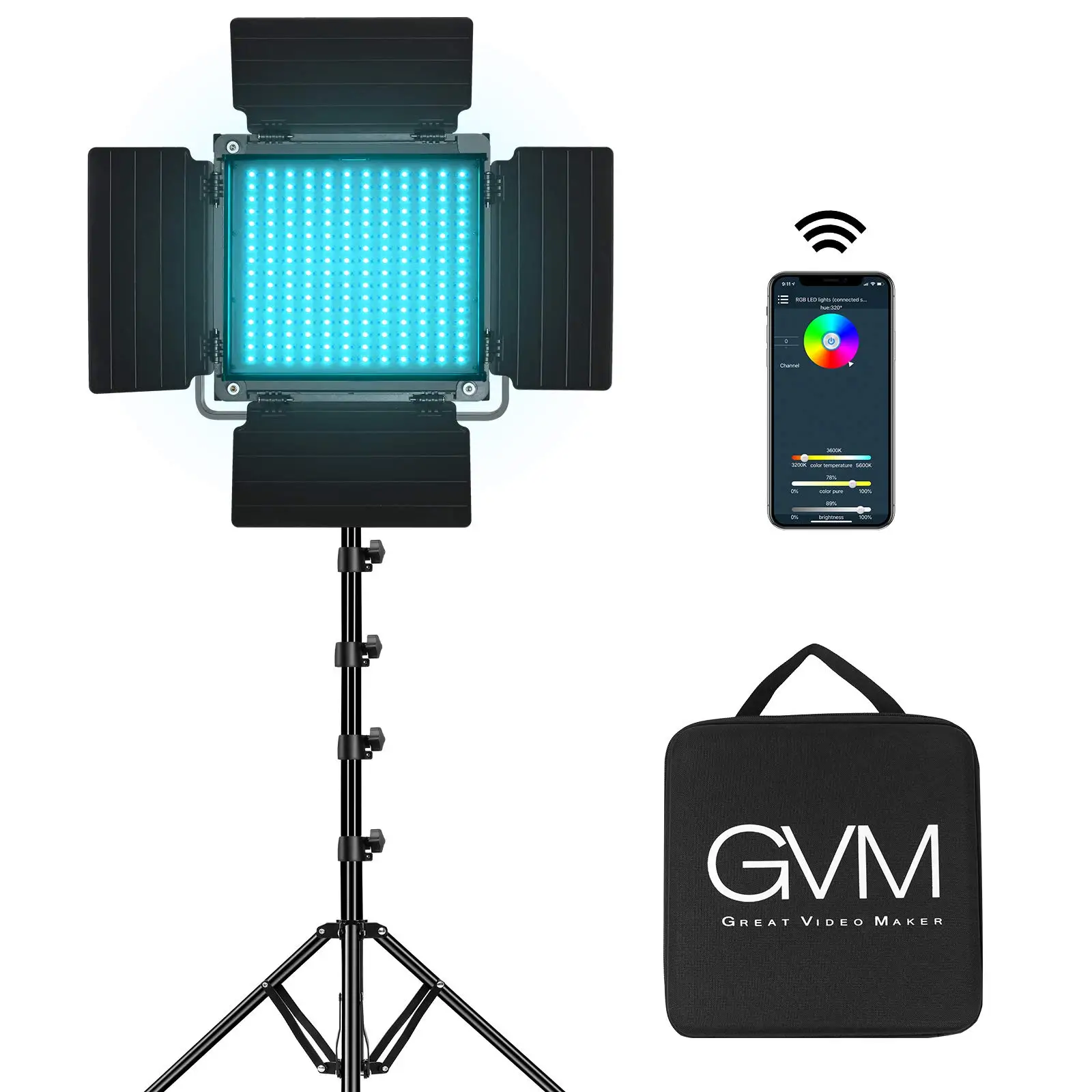 

GVM 800D RGB Led Video Light 1PC Video Lighting Kit w tripod APP Control 40W Photography Lighting Led Panel Light for Studio