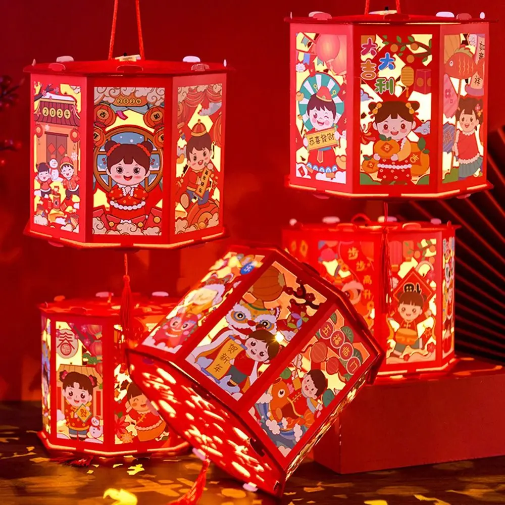 

Handmade DIY Spring Festival Lanterns Luminous Blessing 3D Projection Lamp Hand-carried Hangable Paper Lantern Chinese New Year