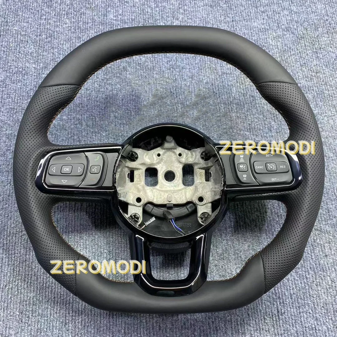 

Full Leather Car Steering Wheel For Jeep Wrangler JL 2018 2019 2020 2021 2022 2023 Flat Bottom White Stitching Steering Wheel