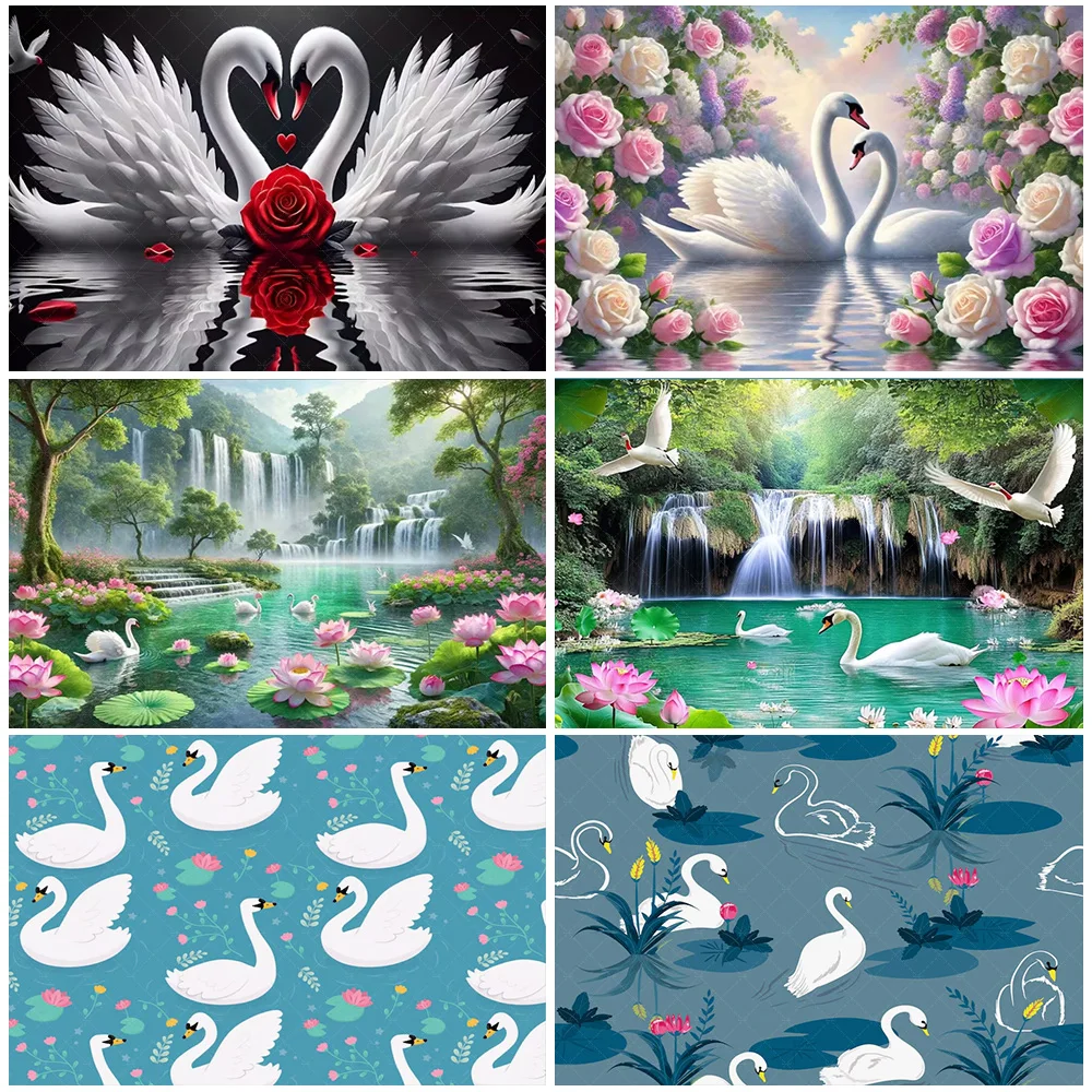 

Elegant Swan Photo Mural Wall Hanging Natural Lake landscape Home Room Decoration Art Vinyl Backdrop Baby Shower Supplies Banner