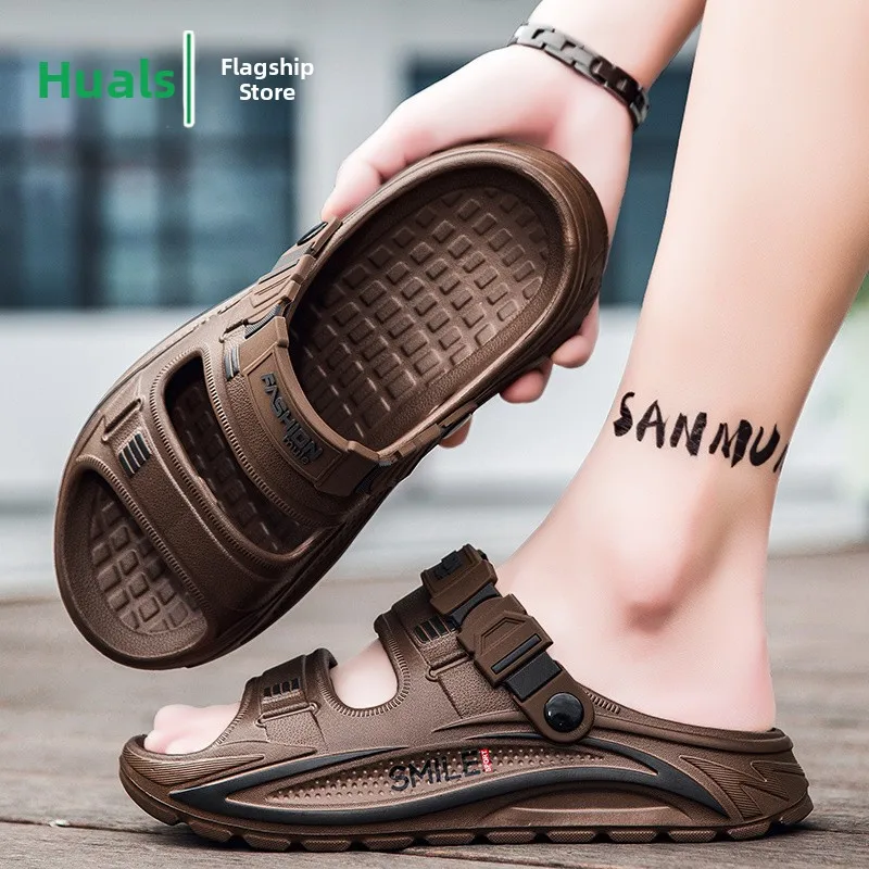 Men's Summer Outdoor Sports Casual Thick Bottom Sandals Anti-Slip Beach Shoes Low Top Korean Style EVA Waterproof Slip-On