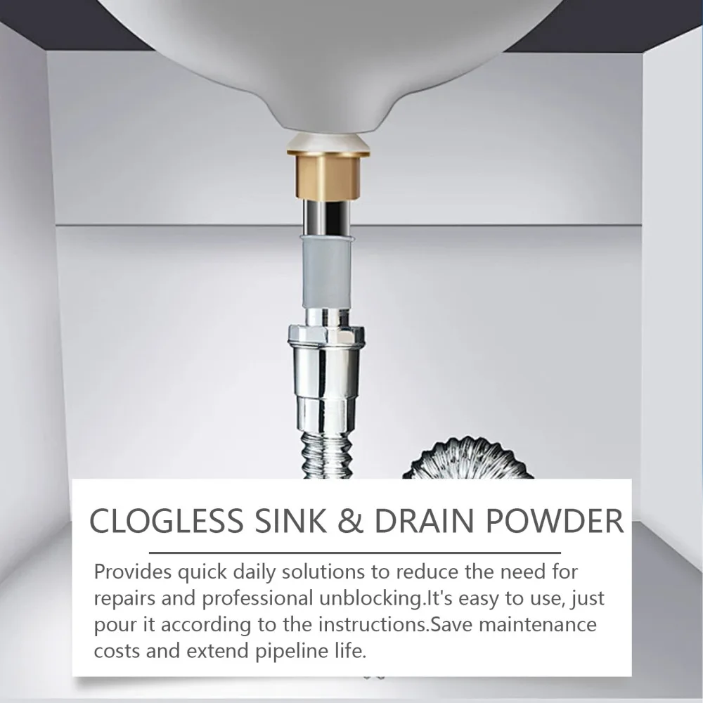JAKEHOE Drain Unclogger Powder Kitchen Sink Toilet Bathroom Sewer Pipe Waste Hair Grease Dissolving Odor Neutralizer Agent