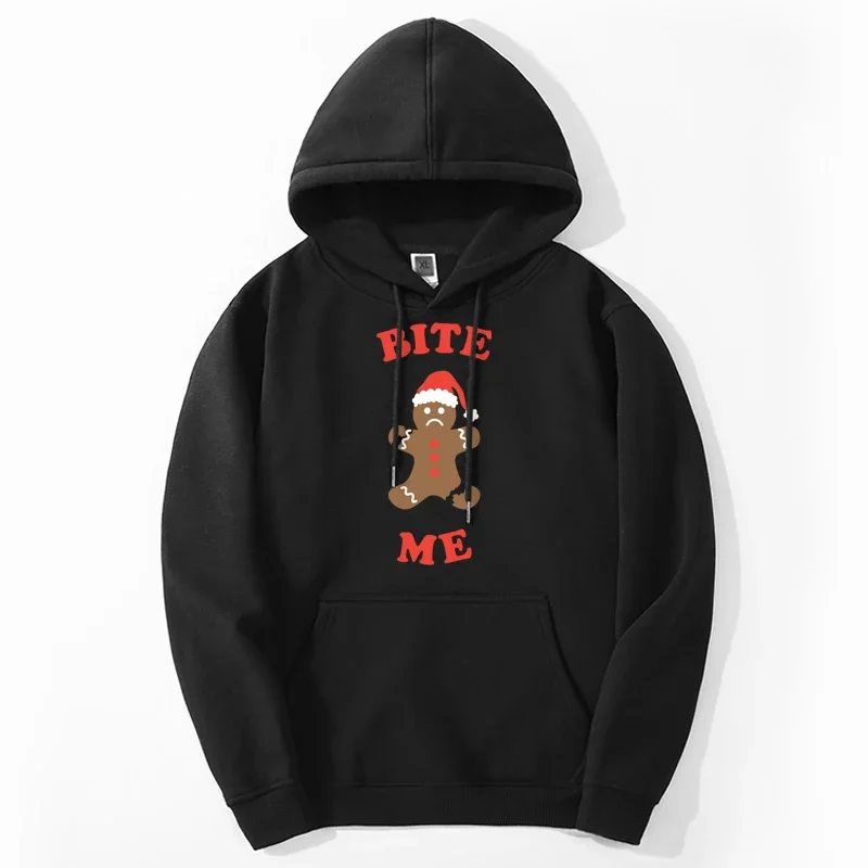 Christmas Hoodies Prnt Bite Me Santa Gingerbread Man Casual Fabrics Hoody Fleece Men's Top Fashion Body Warm Unisex Pullovers