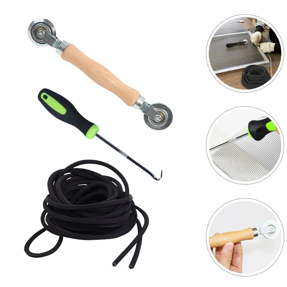 

Screen Spline Tool Kit 1Set Durable Wooden Handle Easy Install DIY Window Mesh Repair Hook Roller Window Screen Repair Kit