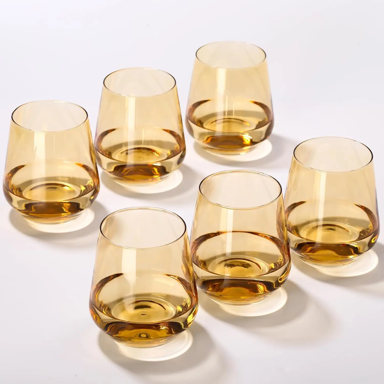

Amber Stemless Wine Glasses Set of 6-17oz Classic Design for Drinking, Amber Stemless Glassware for Beverages and Wine -
