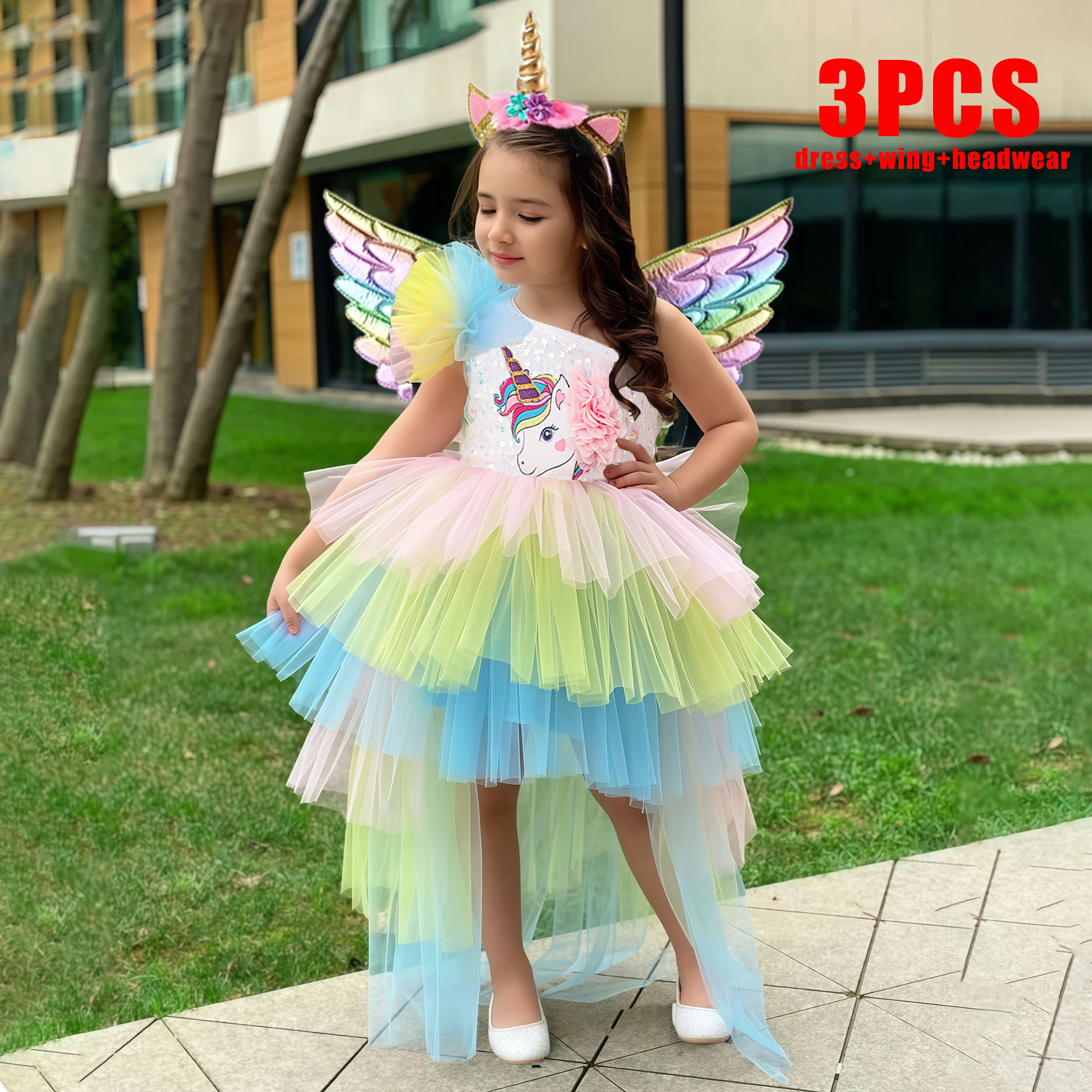 

Rainbow Unicorn Baby Party Girls Dress Sequin Unicorns 1st Birthday Princess Dress Wedding Bridesmaid Baptism Prom Kids Clothing