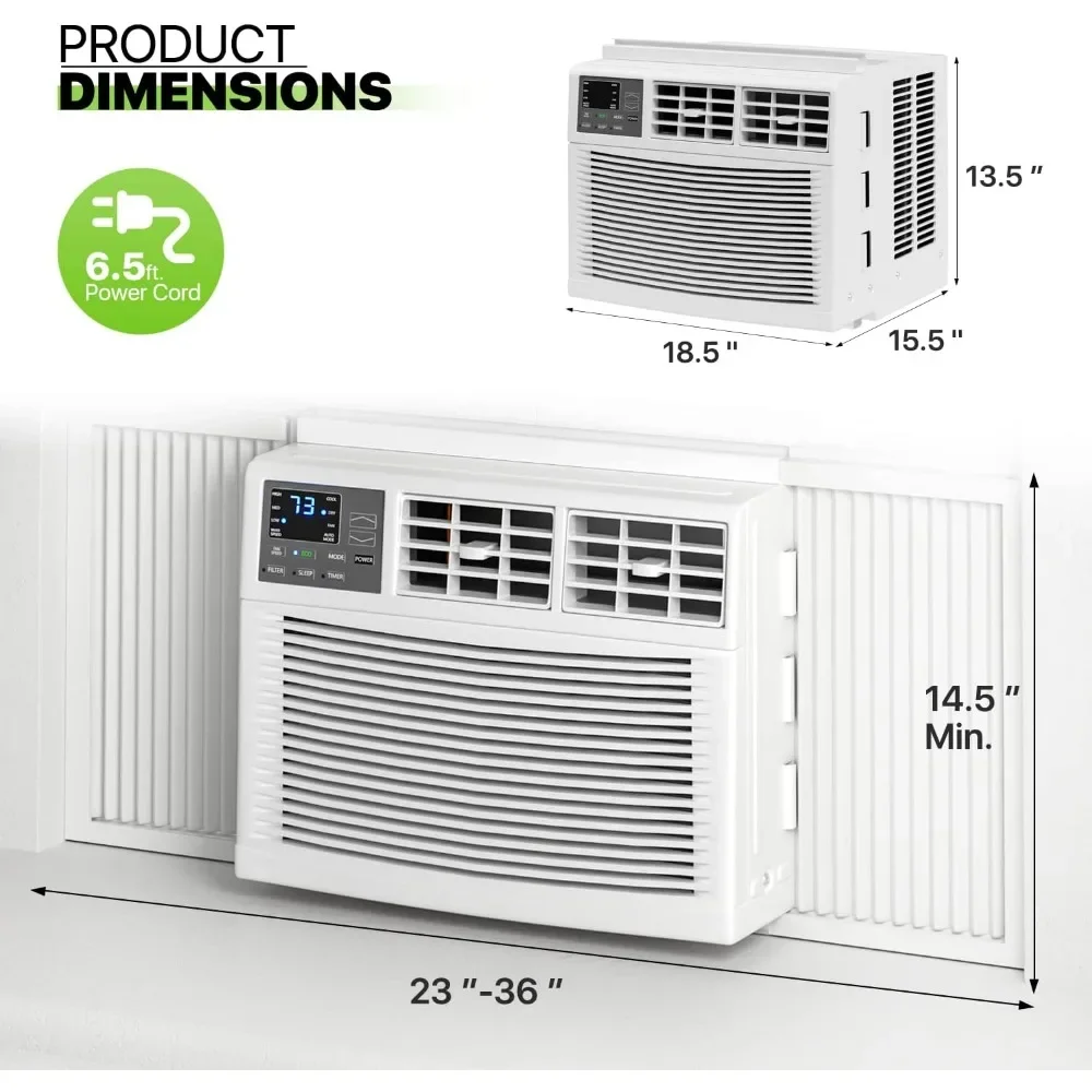 8000 BTU Window Air Conditioner with Remote, 6 Modes-Cool, Dry, Auto-Restart, Fan, Sleep, Ideal for Rooms Up To 350 Sq. Ft.