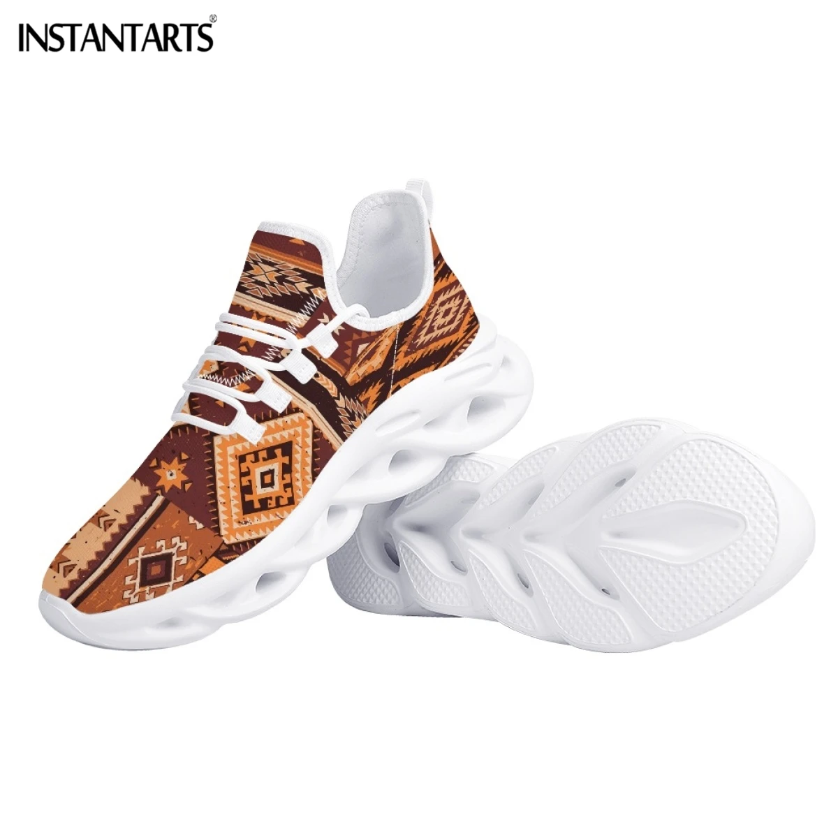 Fashion Tribal Sneakers Casual Lace Up Platform Shoes Ethnic American Traditional Print Mesh Knit Shoes For Women