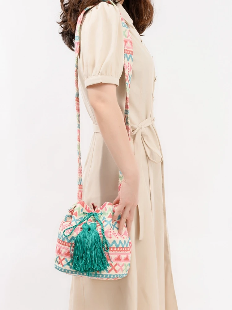 

Сумка-ведро через плечо, холщовая сумка в богемном этническом стиле, женские холщовые сумки с принтом, повседневные сумки, летние пляжные сумки на берегу моря