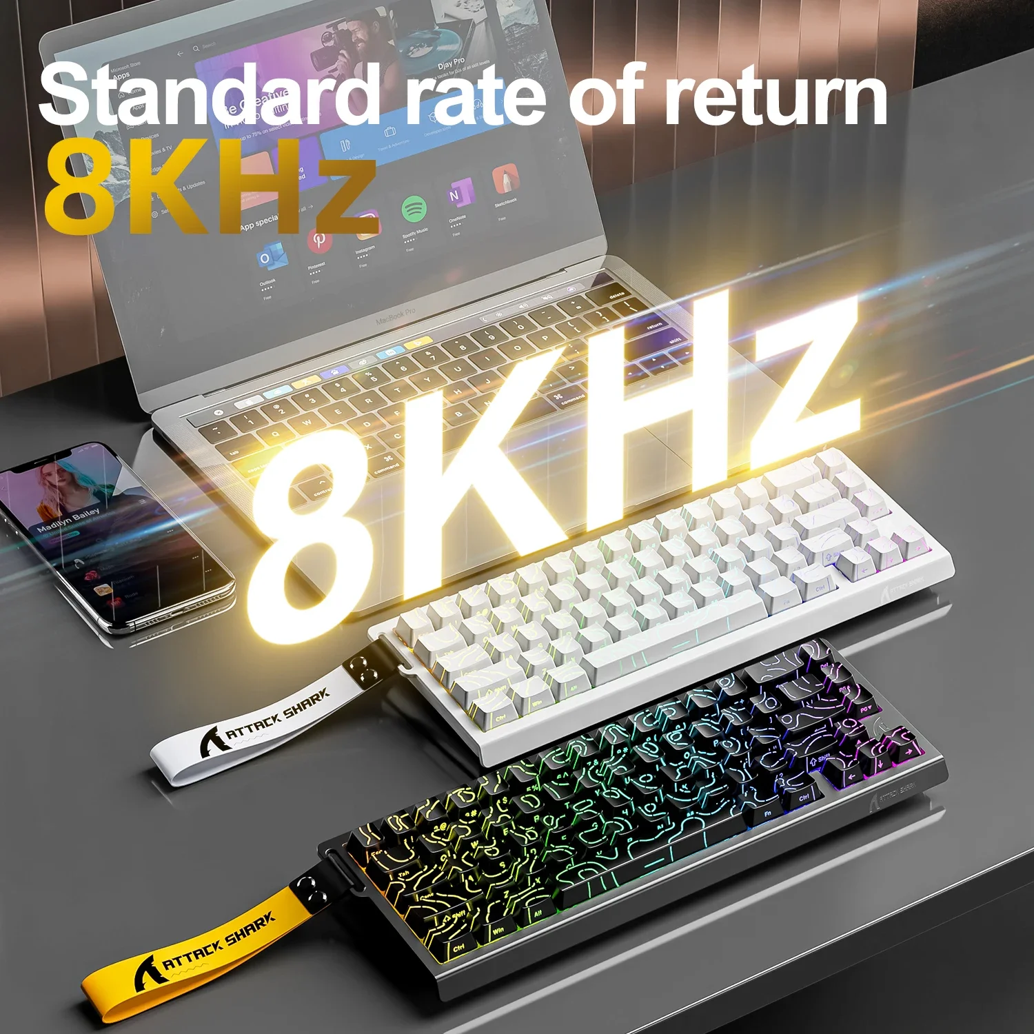 X68HE ATTACK SHARK clavier de jeu magnétique mécanique filaire pour Pro Gaming 0.01mm déclenchement rapide 8000Hz SOCD/Rs 0.125ms taux 128K