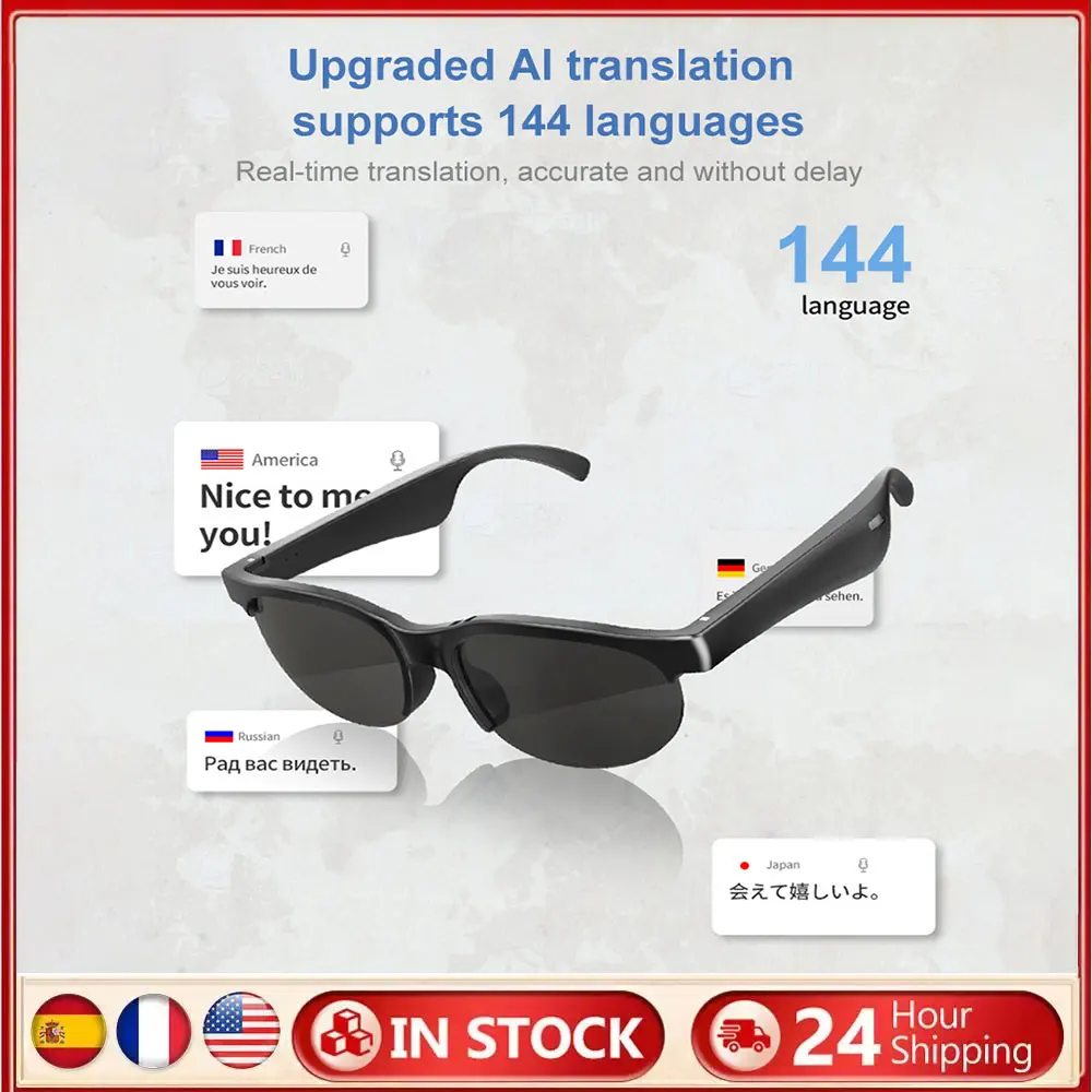 

AI Intelligent Translation Glasses Bluetooth-Compatible 5.4 Smart Glasses Wireless Sunglasses Earphone Glasses for Men and Women