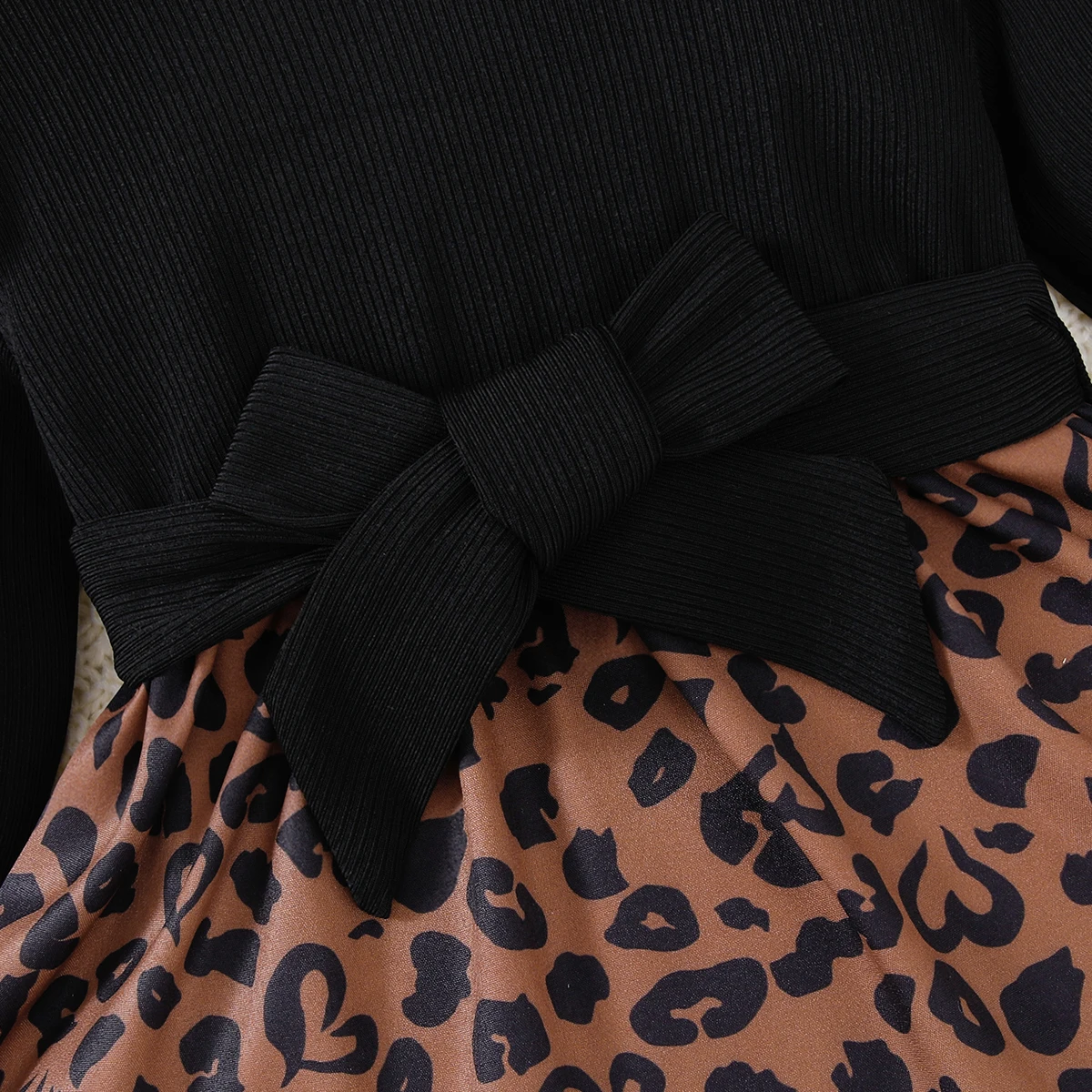 فستان بناتي للربيع والخريف كاجوال بطبعة الفهد الأسود مع حزام ملابس أطفال صغار ملابس أطفال أفريقية عرقية #4