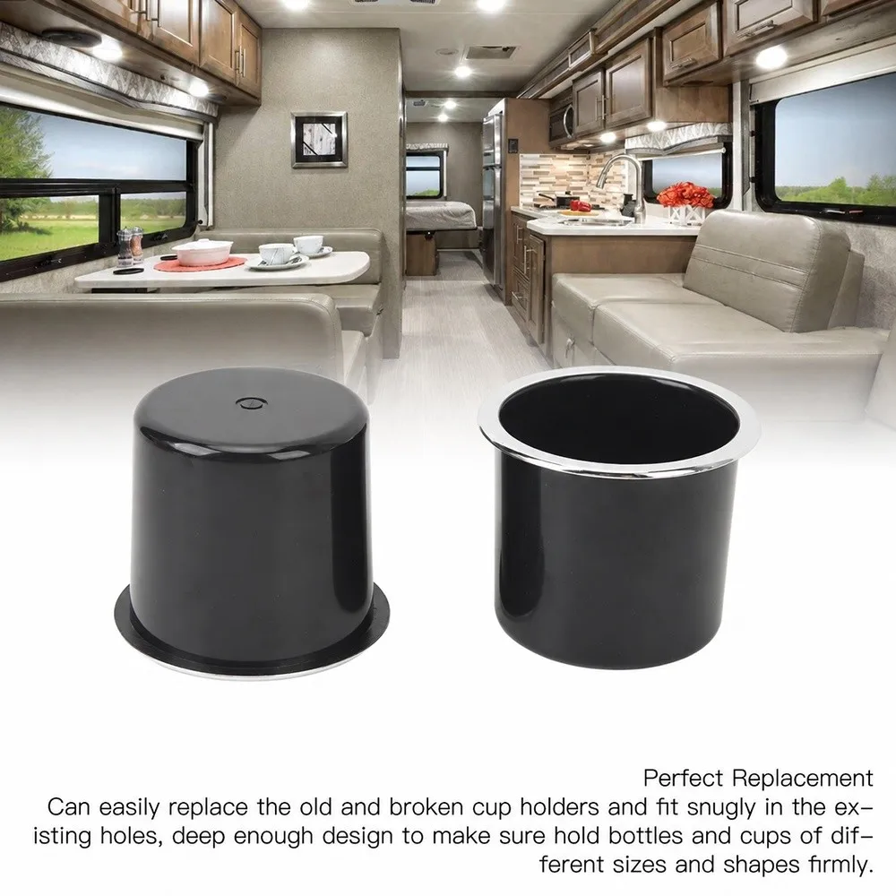 2 Pcs Easy Installation Black Cup Holder 73mm 2.87 Inch Drink Holder with Silver-plated Edges Can Holder RV