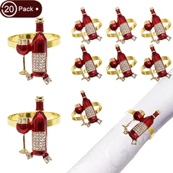 20Pcs Red Wine Bottle Napkin Rings Wedding Napkin Holder for Party Decoration Thanksgiving Christmas Dinner Table Decor HB103