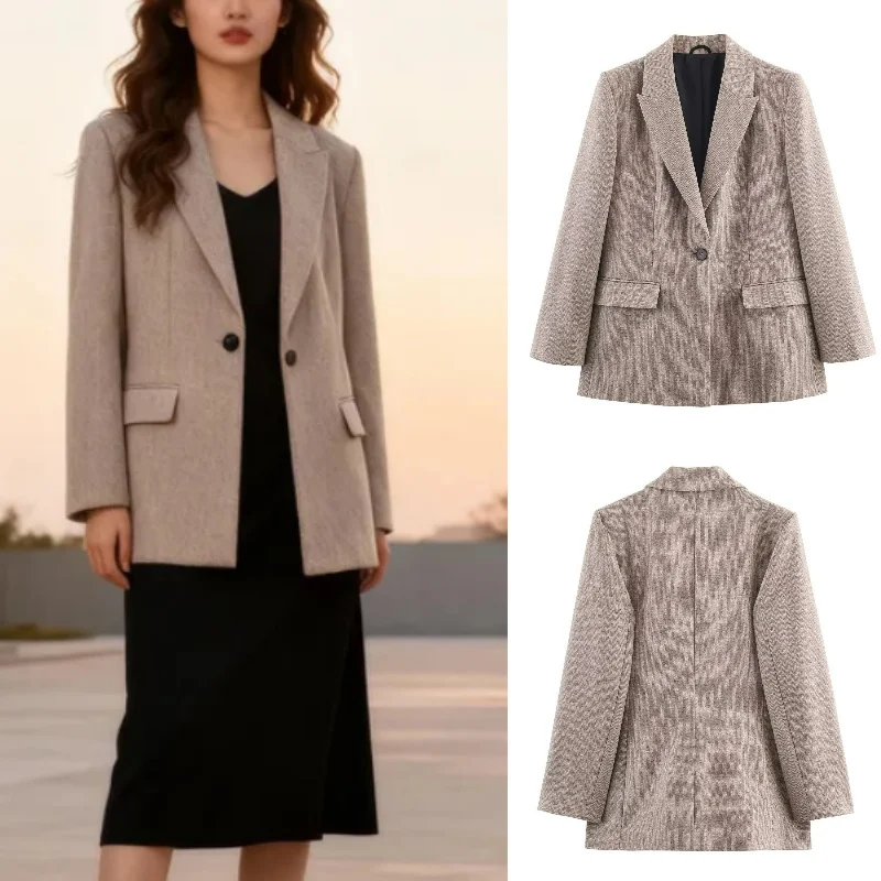 Herfst/Winter Nieuwe Mode Elegante Feeststrik Veelzijdige Visgraatwollen Blazer