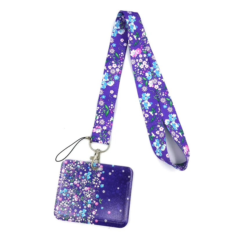 Purple Flowers Art Flowers Plants Fashion Lanyards Bus ID Name Work Card Holder Accessories Decorations Kids Couple Gifts