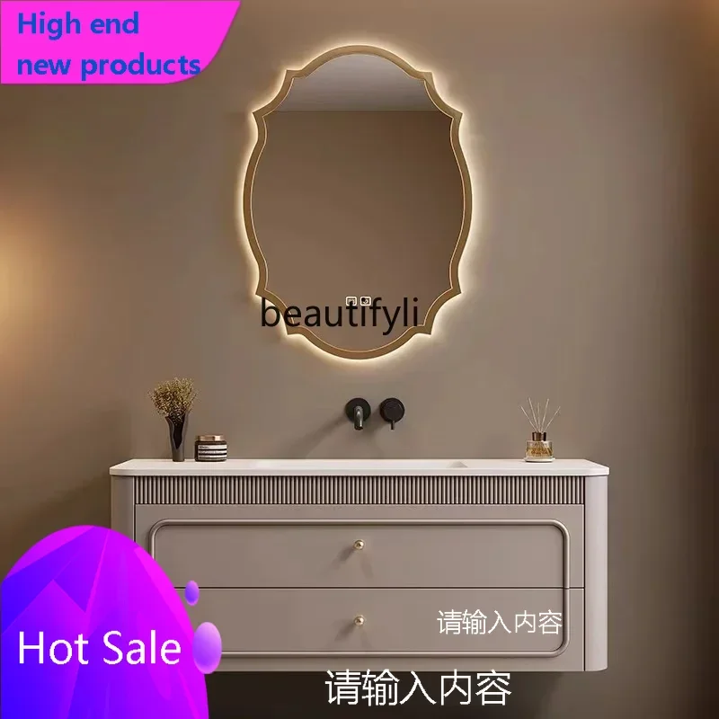 C456 Customized rock slab hot bending integrated basin bathroom cabinet combination French washbasin wash basin