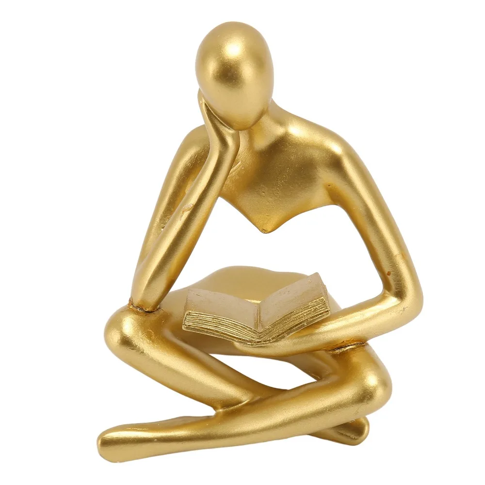Resin Resin Thinker Desktop Statue 3.35x 2.56 x 4.53in Gold ， Black Bookshelf Decorative Figurine Anti-slip Balanced Base