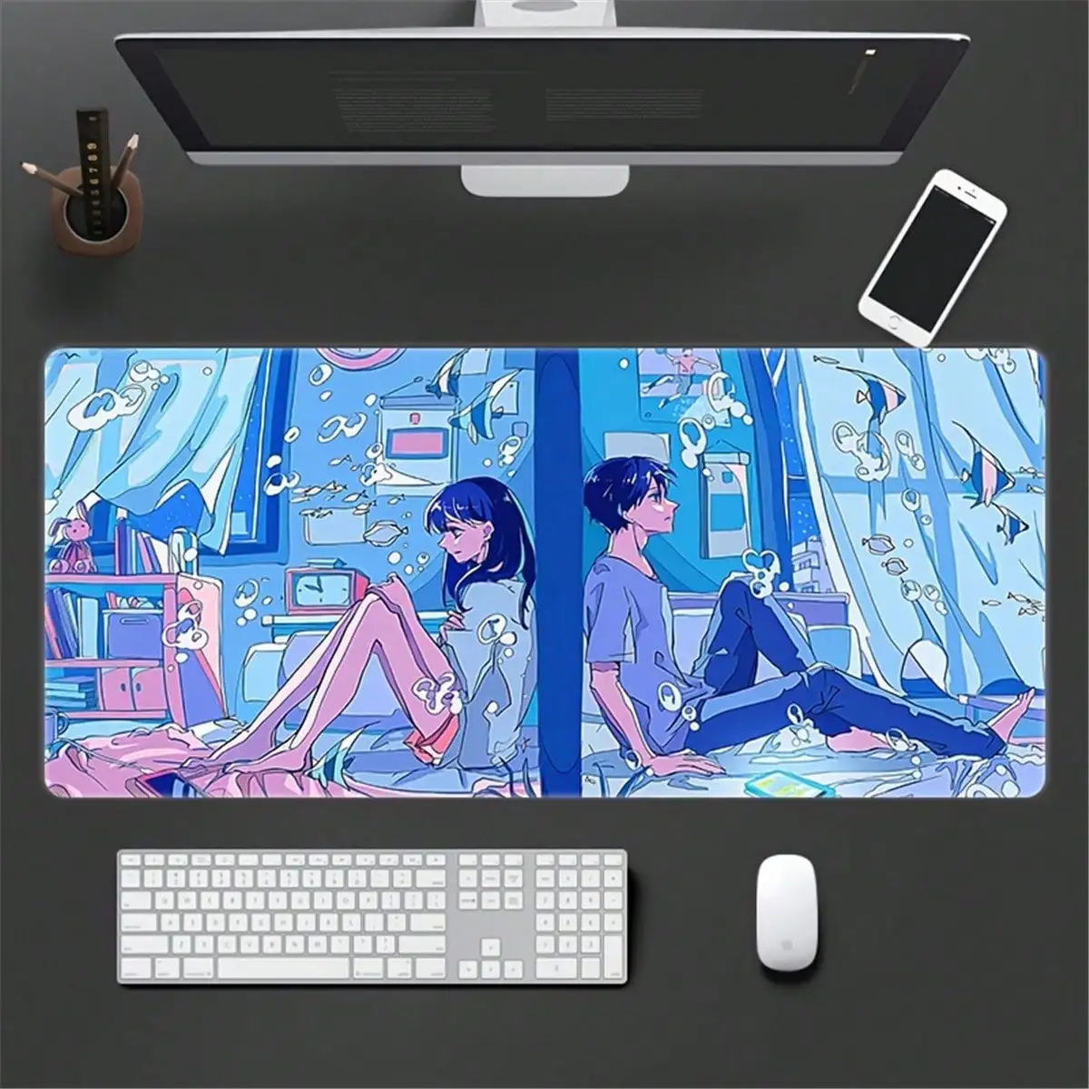 High-Definition Mouse Pad Featuring An Anime Couple Back To Back, Thickened, Enlarged, Soft, Made Of Natural Rubber, Perfectly Edged, Non-Slip Desktop Mat