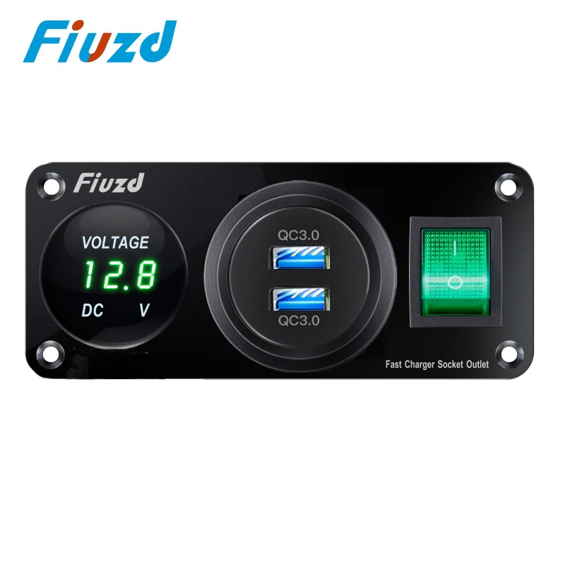 

12V USB Socket Panel QC3.0 USB Charger 3 in 1 Charger Socket Panel with Voltmeter Display Cigarette Lighter Socket Power