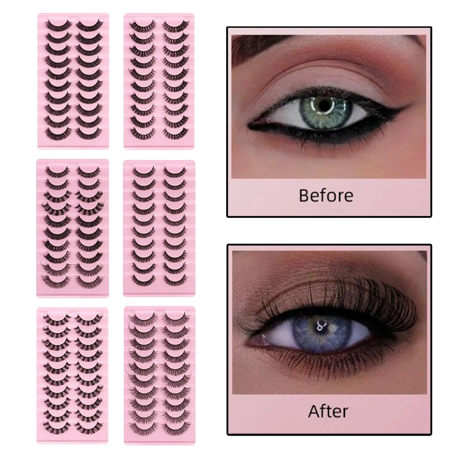 10 Pairs Russian Strip Lashes Eyelash Eyeliner Kit 3D Handmade DD Curl Waterproof Lashes suitable for Daily Prom