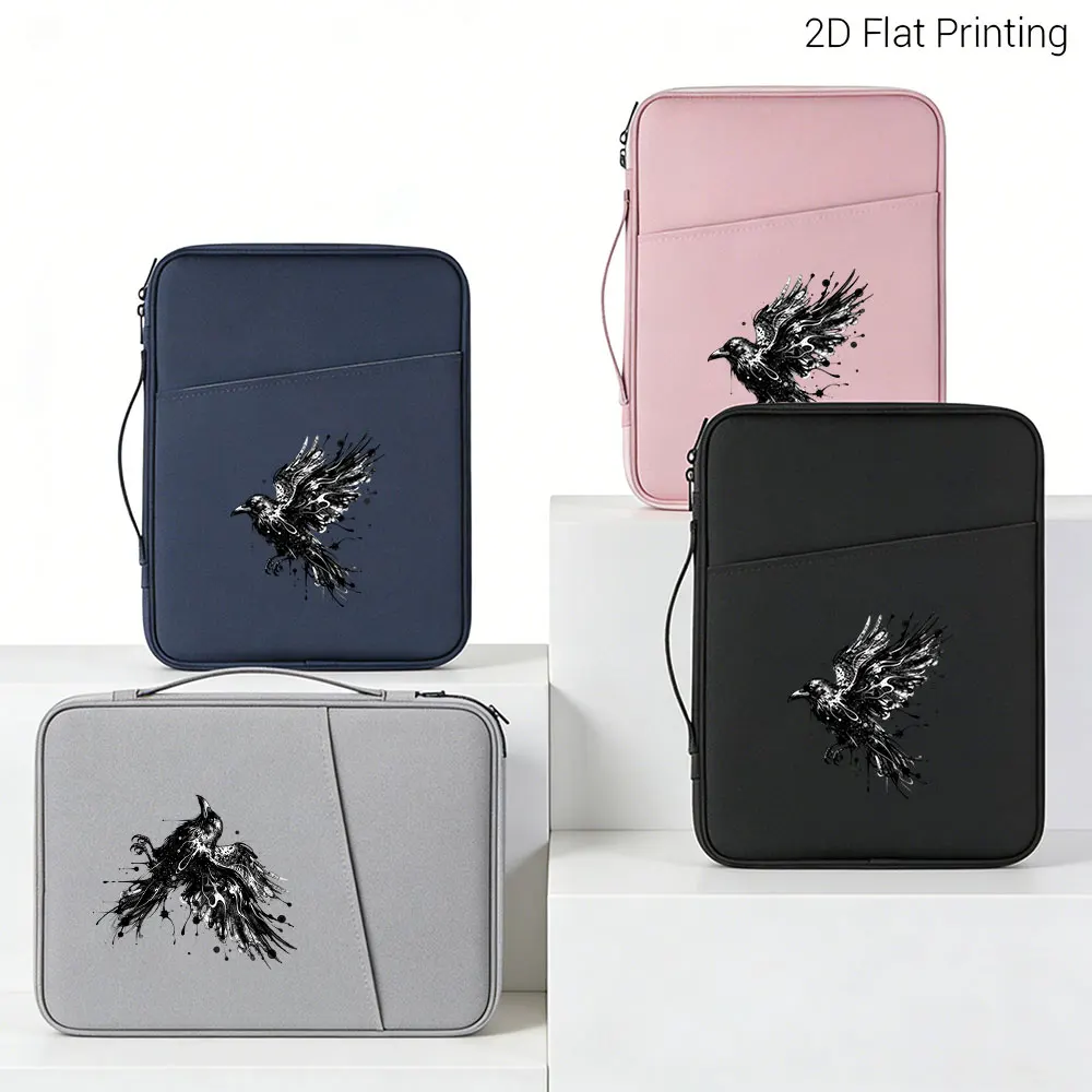 Black Ink‑Splash Crow Art Print Tablet Sleeve, Scratch Resistant Shockproof Portable Protective Bag, Cool Unique Style for iPad
