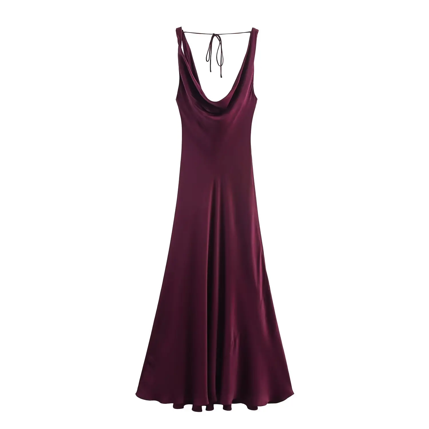 Robe longue en Satin pour femmes, couleur unie, dos nu, col en v, mi-longue, Style vacances, élégante, Sexy, bretelles à lacets, nouvelle collection été