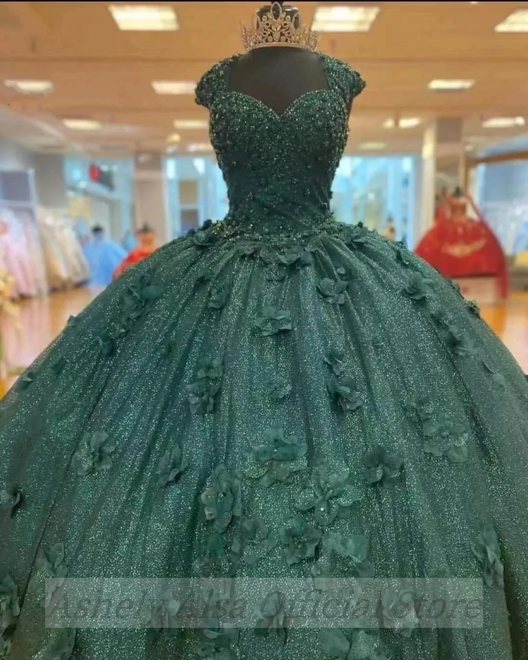 Customized Emerald Green Quinceanera Dresses V Neck Flower Beaded Puffy Skirt Vestido 15 16 Anos Birthday Party Prom Gown 2024